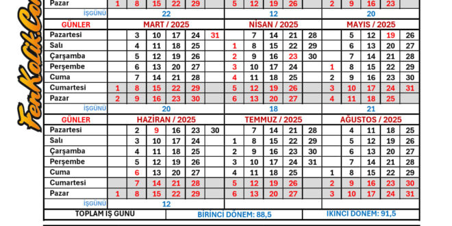 2024-2025 MEB Çalışma Takvimi