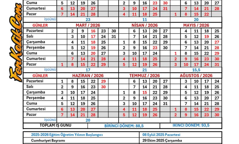 2025-2026 MEB Çalışma Takvimi_FenKolik.Com